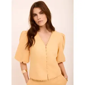 Mint Velvet Yellow Linen Puff Sleeve Top